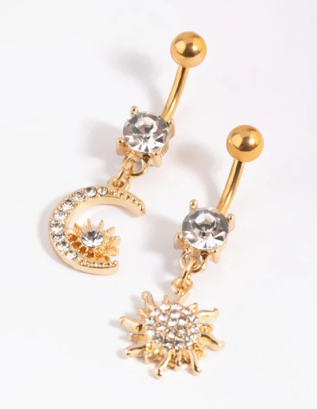 Stylish Belly Rings for Special Moments -Gold Plated Surgical Steel Moon Belly Bar Pack Stylish Belly Rings for Special Moments -Gold Plated Surgical Steel Moon Belly Bar Pack
