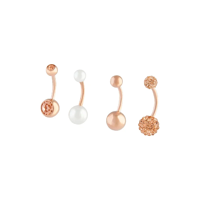 Trendy Belly Rings for Statement Looks -Rose Gold Surgical Steel Diamante & Pearl Belly Bar Pack Trendy Belly Rings for Statement Looks -Rose Gold Surgical Steel Diamante & Pearl Belly Bar Pack