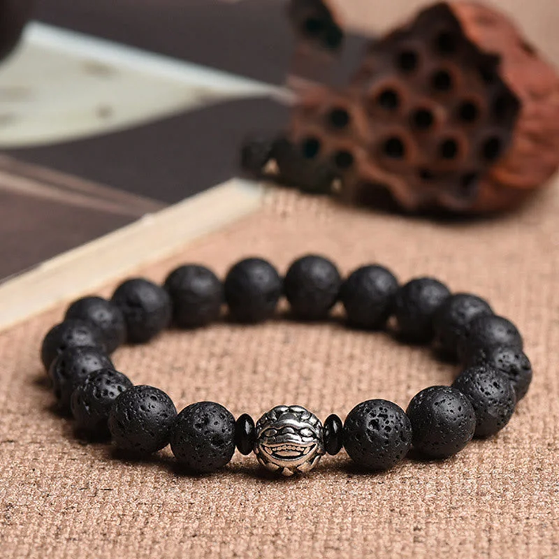 Men's Cuff Bracelets with Simple Designs-Buddha Stones Lava Rock Beads White Copper PiXiu Wealth Bracelet Men's Cuff Bracelets with Simple Designs-Buddha Stones Lava Rock Beads White Copper PiXiu Wealth Bracelet