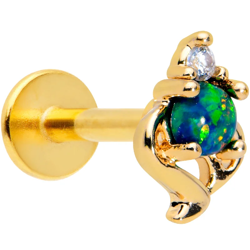 Beautiful Lip Rings for Special Occasions16 Gauge 1/4 Blue Synthetic Opal Gold Tone Twist Labret Monroe Tragus Beautiful Lip Rings for Special Occasions16 Gauge 1/4 Blue Synthetic Opal Gold Tone Twist Labret Monroe Tragus