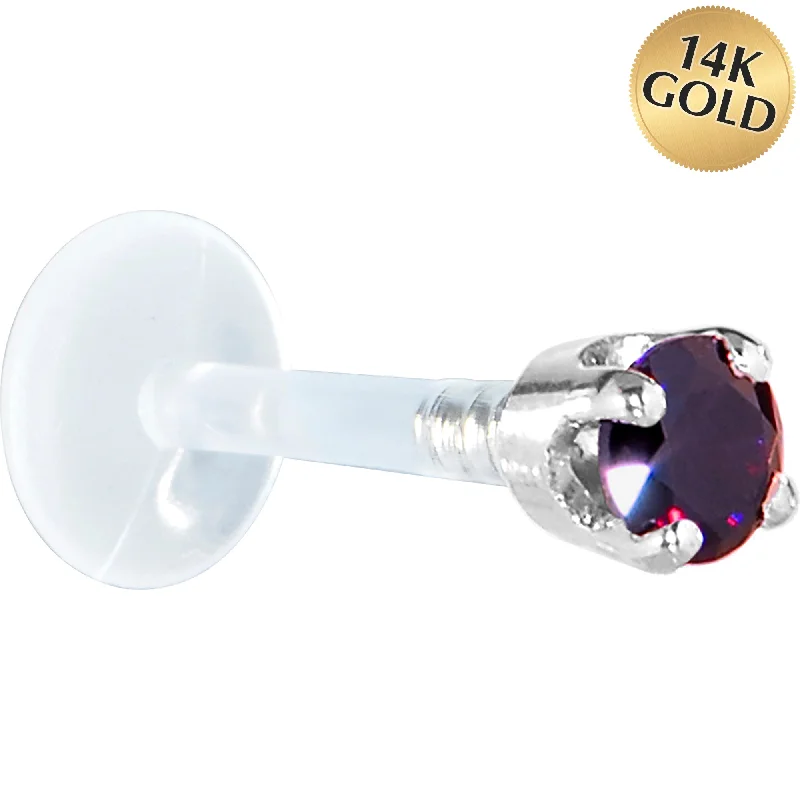 Women's Earrings – Elegant Designs for Every Personality--16 Gauge 5/16 Solid 14KT White Gold 3mm Amethyst Cubic Zirconia Bioplast Tragus Earring Stud