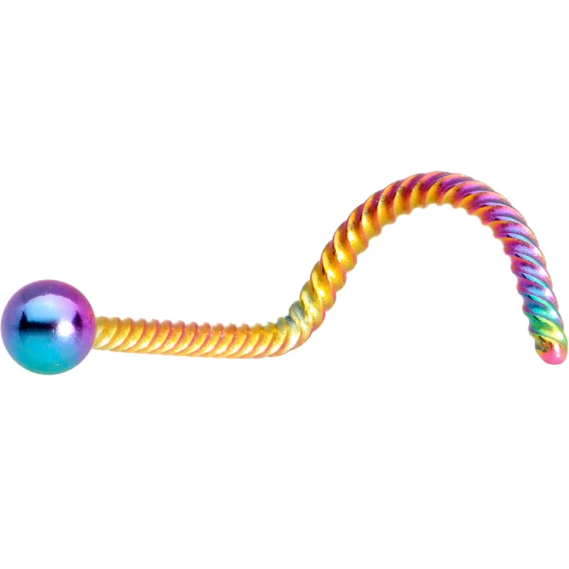 Nose Rings for Dressy Style -2mm Ball Rainbow IP Twisted Left Nose Screw