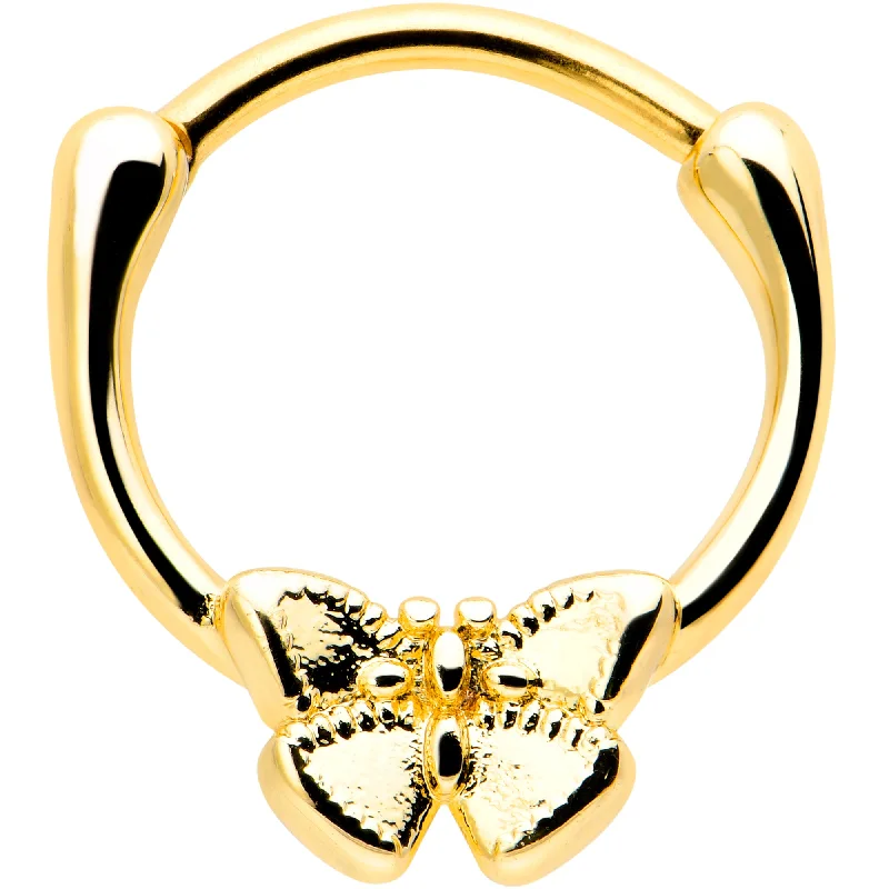 Women's Earrings – Elegant Designs for Every Personality--16 Gauge 5/16 Gold Tone Simple Textured Butterfly Cartilage Clicker