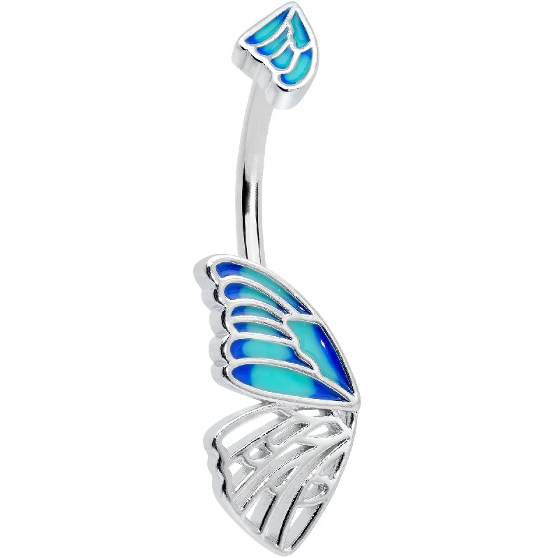 Belly Rings with Colorful Accents for Bold Style -Butterfly Wing in Blue Double Mount Belly Ring Belly Rings with Colorful Accents for Bold Style -Butterfly Wing in Blue Double Mount Belly Ring