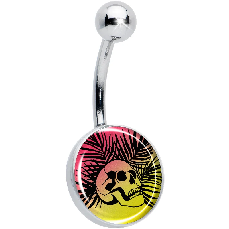 Belly Rings for Fashion Enthusiasts -Red Haze Sunset Skull and Palms Belly Ring