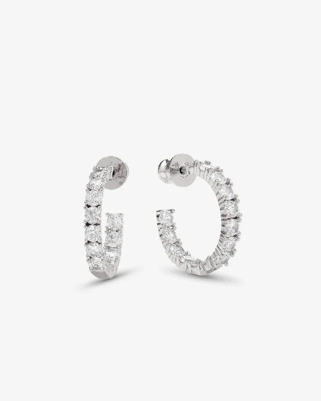 Women's Earrings – Elegant Designs for Every Personality--Heiress Hoops .75" - Silver|White Diamondettes
