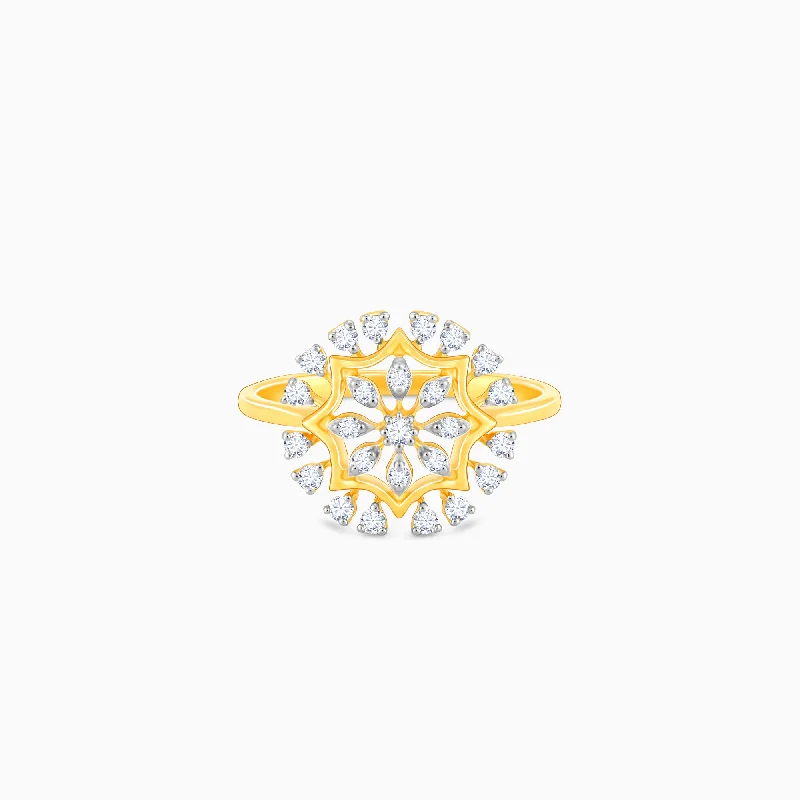 Chic Women's Rings for Fashion-Forward Looks-Gold Glamorous Floral Diamond Ring