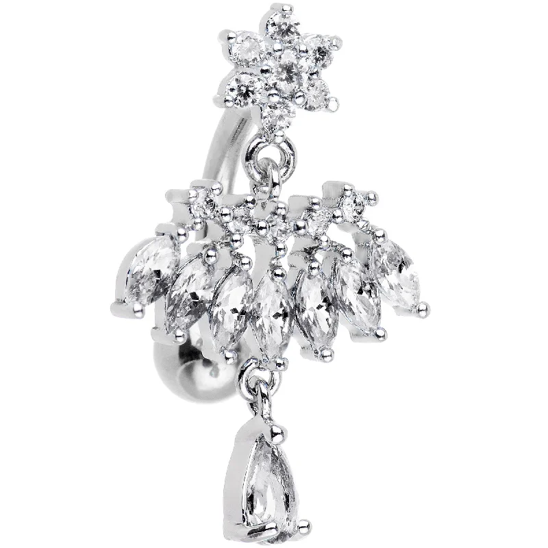 Comfortable Belly Rings with Elegant Detailing -Clear CZ Pendant Top Mount Dangle Belly Ring Comfortable Belly Rings with Elegant Detailing -Clear CZ Pendant Top Mount Dangle Belly Ring