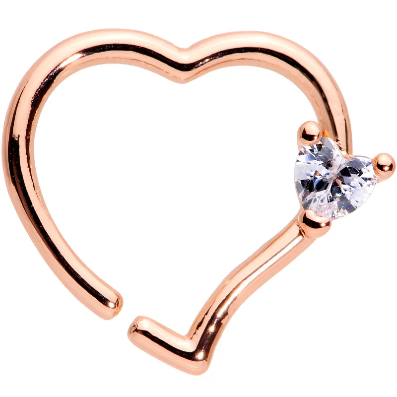 Vibrant Lip Rings with Bold Colors16 Gauge 3/8 Clear CZ Gem Rose Gold Tone Heart Closure Ring Vibrant Lip Rings with Bold Colors16 Gauge 3/8 Clear CZ Gem Rose Gold Tone Heart Closure Ring