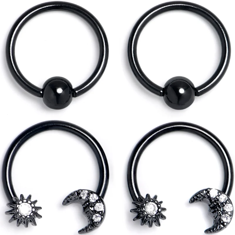 Customizable Lip Rings for Unique Style16 Gauge 3/8 Clear Gem Black Moon Sun BCR Captive Horseshoe Set of 4