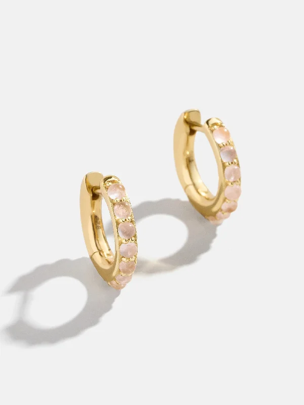 Women's Earrings – Elegant Designs for Every Personality--18K Gold Semi-Precious Huggie Earrings - Rose Quartz