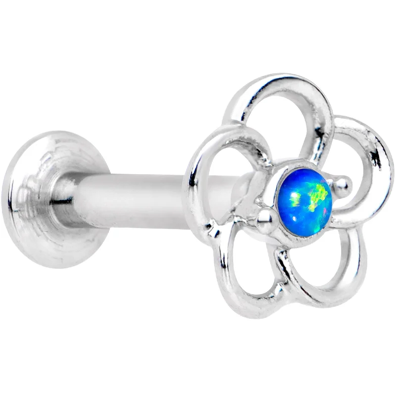 Beautiful Lip Rings with Creative Features1/4 Blue Faux Opal Internally Threaded Hollow Flower Labret Monroe Beautiful Lip Rings with Creative Features1/4 Blue Faux Opal Internally Threaded Hollow Flower Labret Monroe