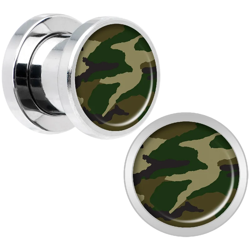 Women's Earrings – Elegant Designs for Every Personality--Woodland Camo Print Steel Screw Fit Plug Set 0 Gauge Women's Earrings – Elegant Designs for Every Personality--Woodland Camo Print Steel Screw Fit Plug Set 0 Gauge