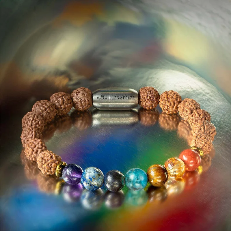Men's Bracelets with Religious Charms-Spiritual Rudraksh 7 Chakra Bracelet With Magnsap 2 Men's Bracelets with Religious Charms-Spiritual Rudraksh 7 Chakra Bracelet With Magnsap 2
