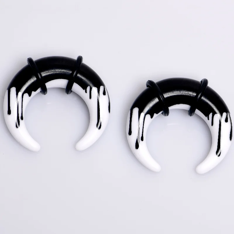 Women's Earrings – Elegant Designs for Every Personality--0 Gauge White Black Drip Acrylic Pincher Curved Taper Set Women's Earrings – Elegant Designs for Every Personality--0 Gauge White Black Drip Acrylic Pincher Curved Taper Set