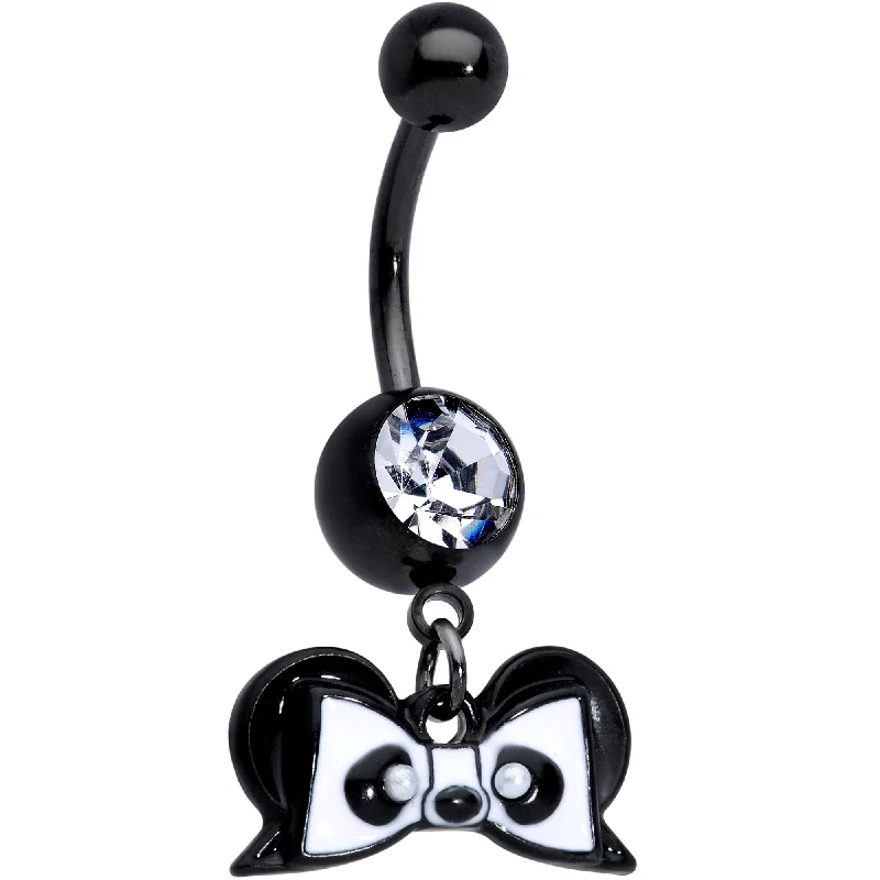 Gorgeous Belly Rings for Stunning Style -Clear Gem Black Bow Panda Bear Dangle Belly Ring Gorgeous Belly Rings for Stunning Style -Clear Gem Black Bow Panda Bear Dangle Belly Ring