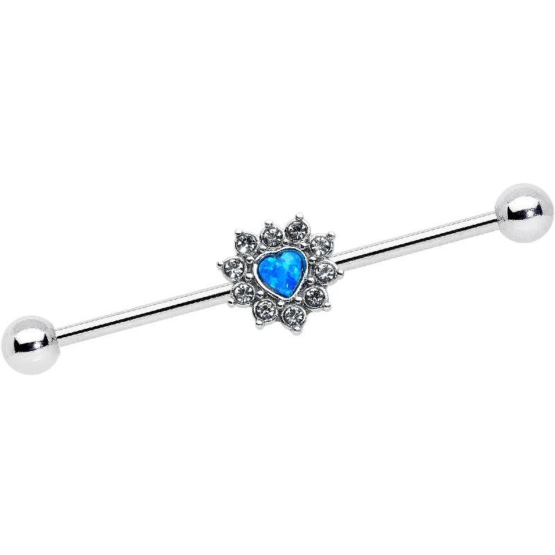 Women's Earrings – Elegant Designs for Every Personality--14 Gauge Blue Synthetic Opal Sun Heart Industrial Barbell 38mm Women's Earrings – Elegant Designs for Every Personality--14 Gauge Blue Synthetic Opal Sun Heart Industrial Barbell 38mm