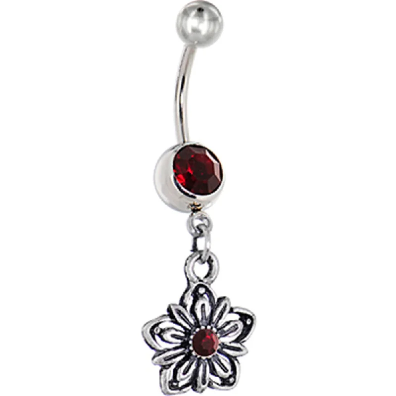 Beautiful Belly Rings with Elegant Touch -Gerber Daisy Flower Siam Red Gem Dangle Belly Ring Beautiful Belly Rings with Elegant Touch -Gerber Daisy Flower Siam Red Gem Dangle Belly Ring