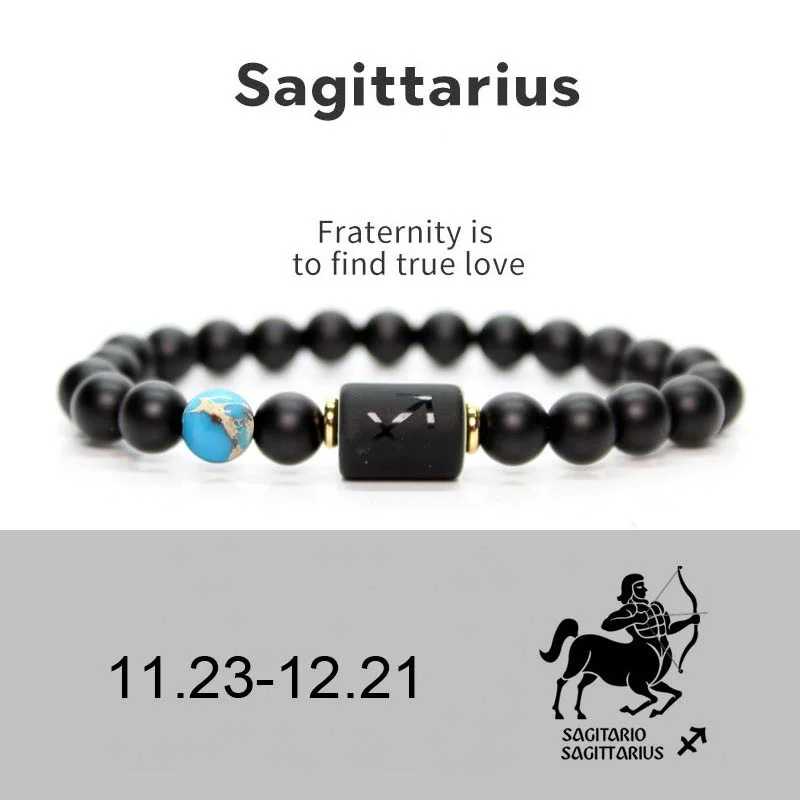 Men's Bracelets with Leather Straps-Buddha Stones 12  Constellations of the Zodiac Black Onyx Adjustable Bracelet