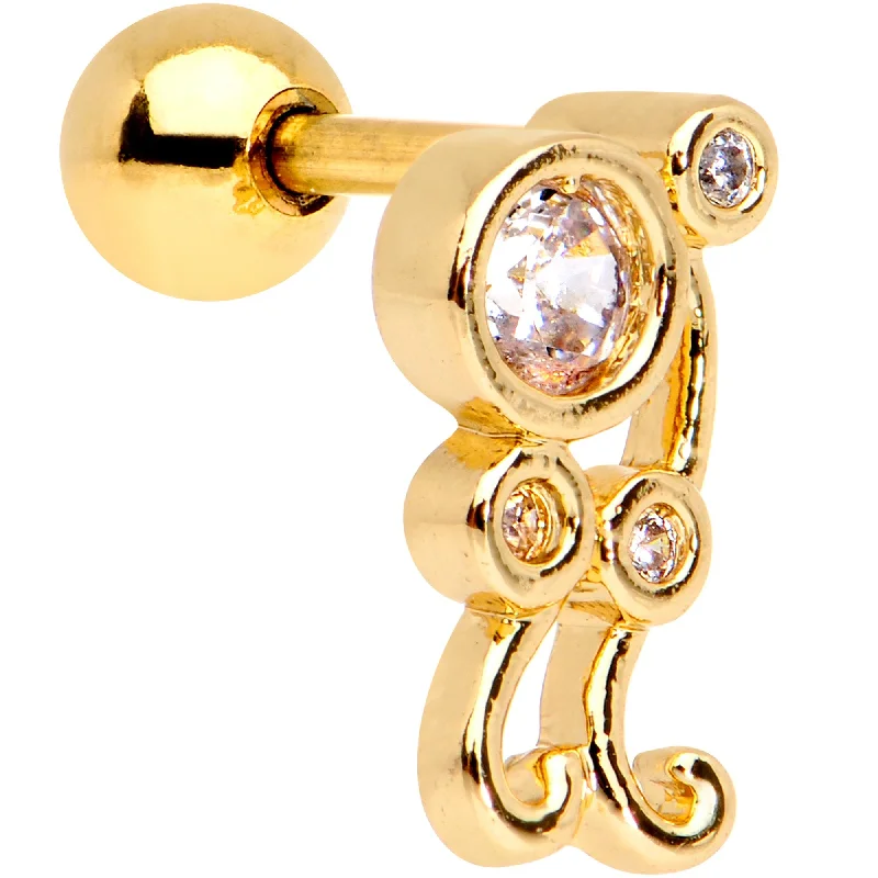 Women's Earrings – Elegant Designs for Every Personality--Clear CZ Gem Gold Tone Anodized Sassy Swirl Cartilage Tragus Earring