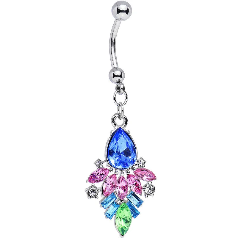 Trendy Belly Rings with Elegant Shine -Blue and Pink Gem Art Deco Inspired Dangle Belly Ring Trendy Belly Rings with Elegant Shine -Blue and Pink Gem Art Deco Inspired Dangle Belly Ring