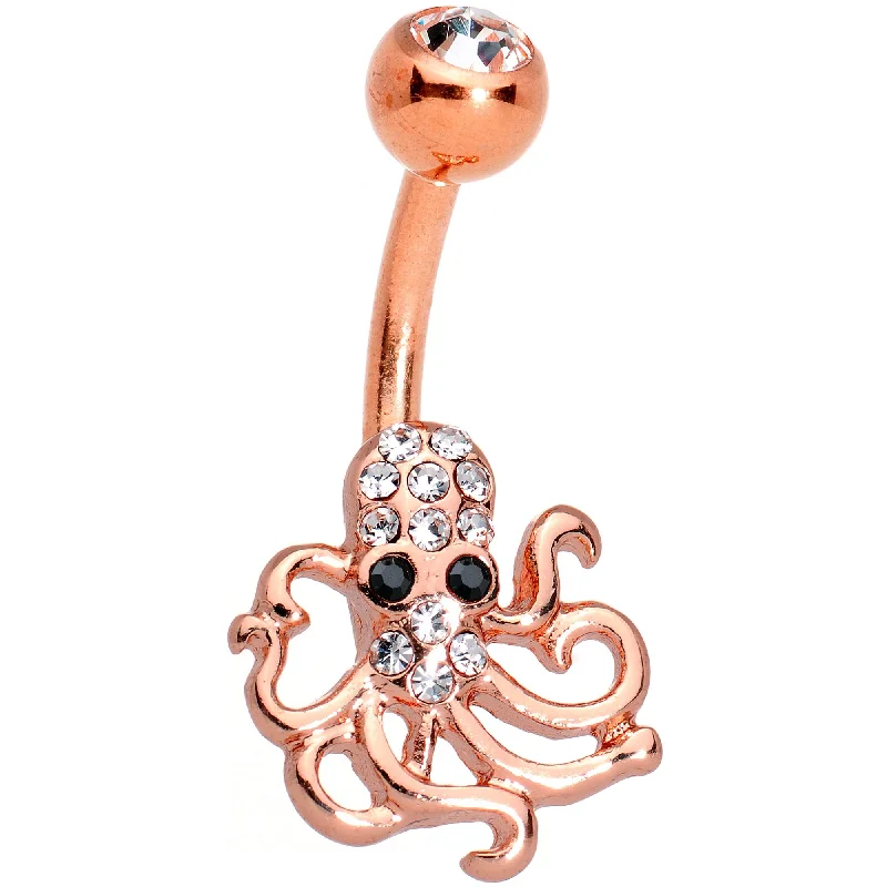 Beautiful Belly Rings for Glamorous Appeal -Clear Black Gem Rose Gold IP Scary Nautical Octopus Belly Ring Beautiful Belly Rings for Glamorous Appeal -Clear Black Gem Rose Gold IP Scary Nautical Octopus Belly Ring