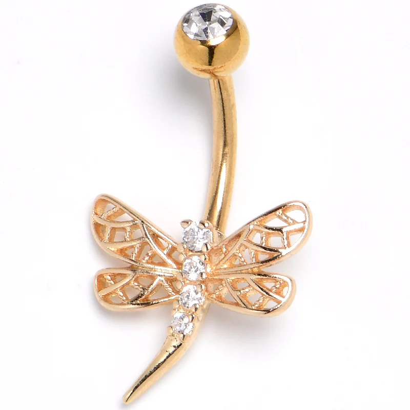 Belly Rings with Shiny Finishes for Unique Look -Clear Gem Gold Tone Filigree Dragonfly Belly Ring Belly Rings with Shiny Finishes for Unique Look -Clear Gem Gold Tone Filigree Dragonfly Belly Ring