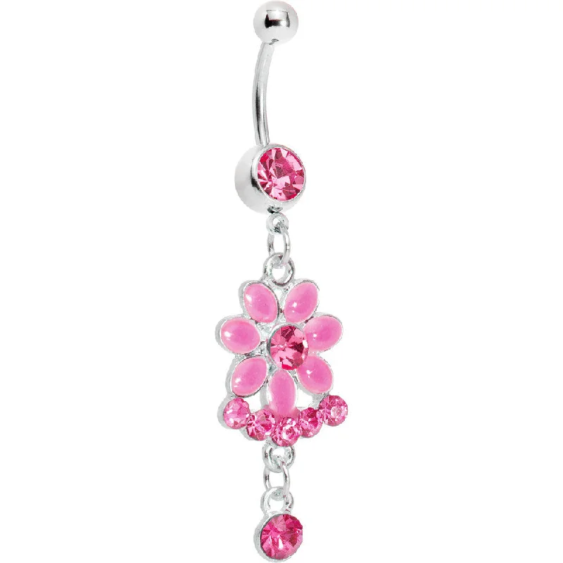 Stylish Belly Rings for Bold Fashion Choices -Pink Gem Delightful Daisy Flower Belly Ring