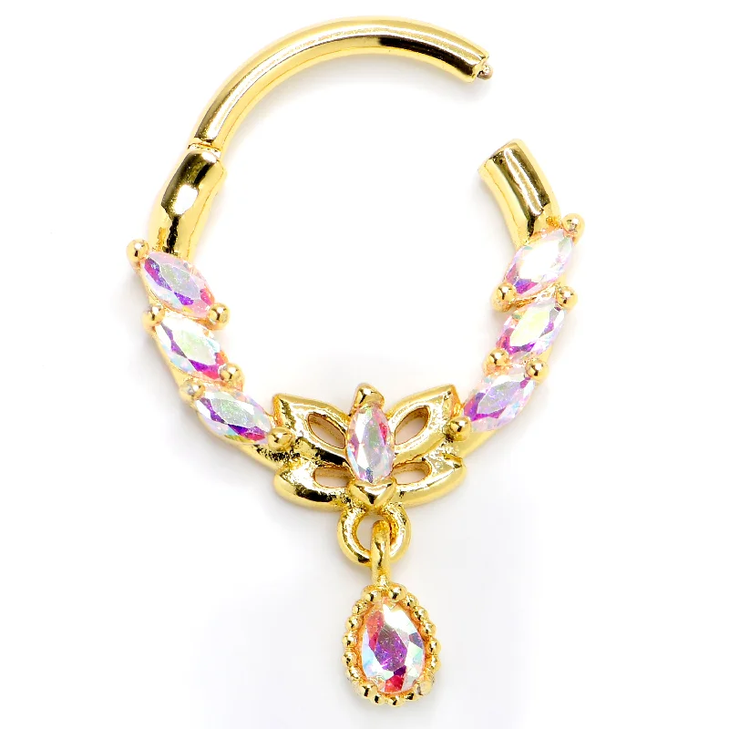 Nose Rings for Women -16 Gauge 3/8 Aurora CZ Gem Gold Tone Butterfly Wow Hinged Segment Ring Nose Rings for Women -16 Gauge 3/8 Aurora CZ Gem Gold Tone Butterfly Wow Hinged Segment Ring