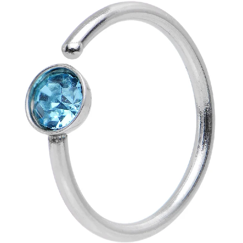 Gold Hoop Nose Rings -20 Gauge 5/16 Stainless Steel Bright Aqua Gem Round Nose Hoop
