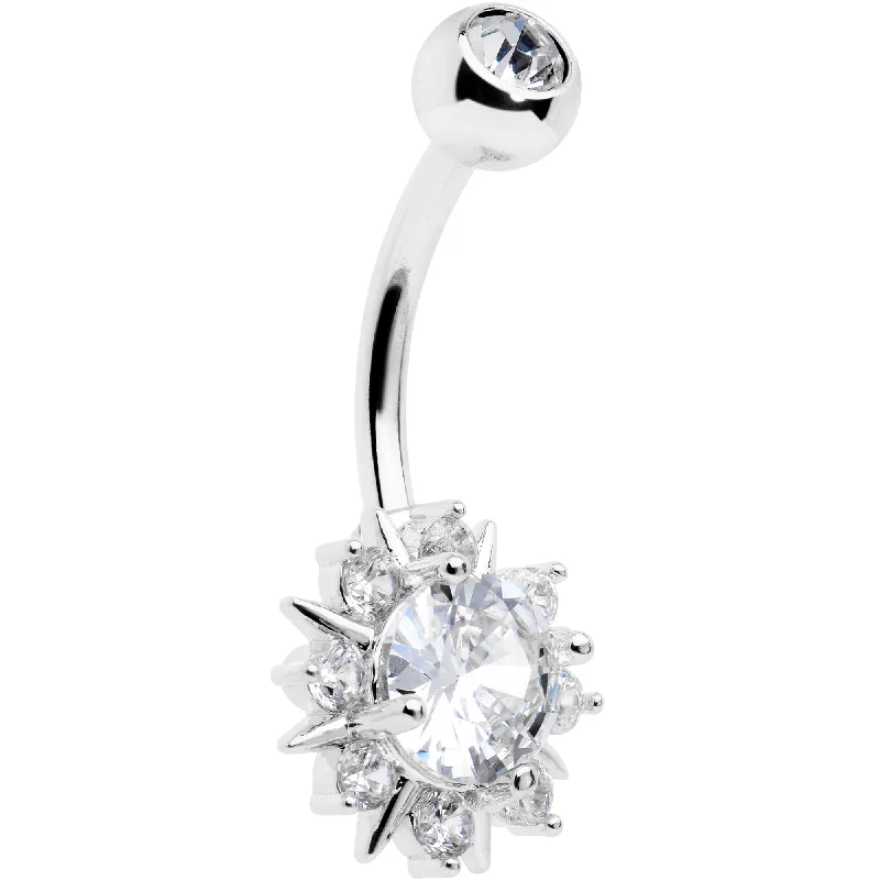 Trendy Belly Rings for Statement Fashion -Clear CZ Gem Luxury Sun Splash Belly Ring
