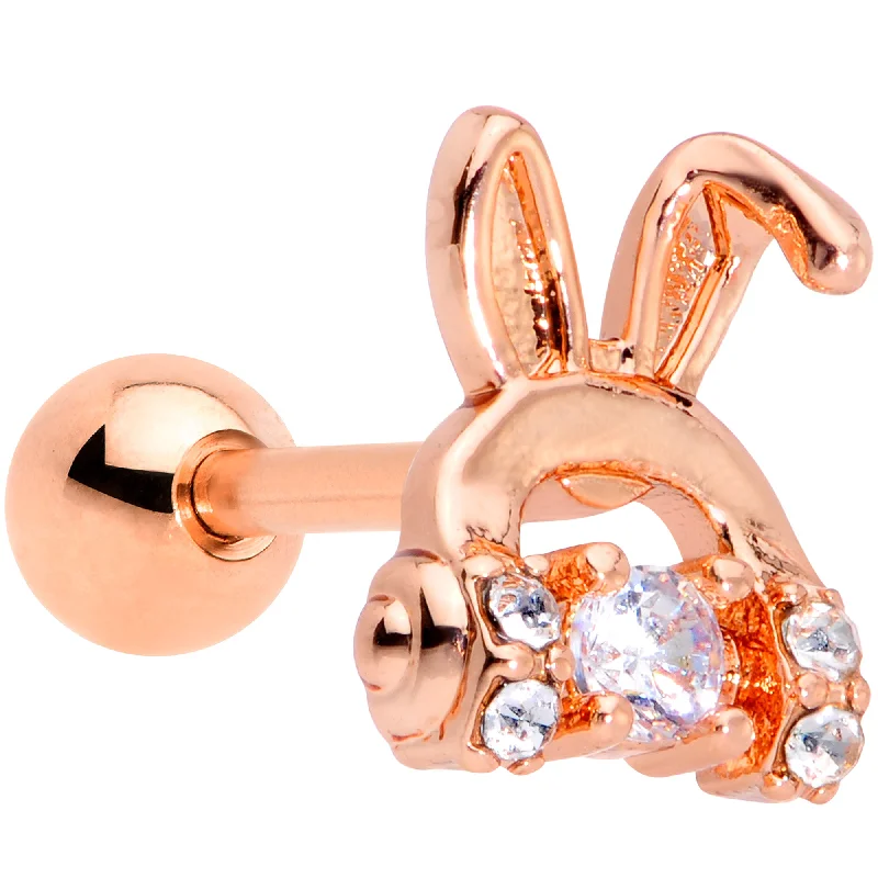 Women's Earrings – Elegant Designs for Every Personality--16 Gauge 1/4 Clear Gem Rose Gold Tone Bunny Headphone Cartilage Tragus
