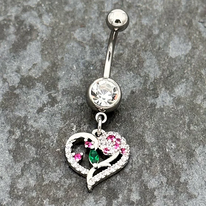 Trendy Belly Rings with Colorful Stones -Emerald Passion CZ Gem Heart Dangle Belly Ring Trendy Belly Rings with Colorful Stones -Emerald Passion CZ Gem Heart Dangle Belly Ring