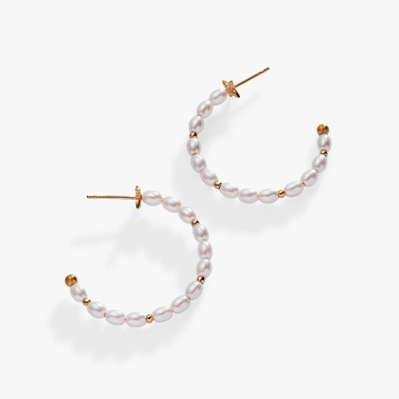 Women's Earrings – Elegant Designs for Every Personality--Rice Pearl Hoop Earring