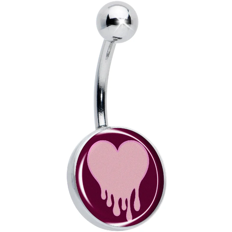 Unique Belly Rings with Glittering Stones -Pinkish Melting Heart Belly Ring