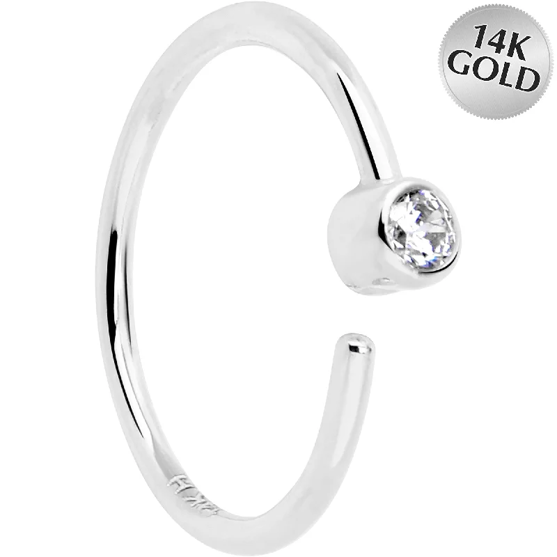 Timeless Nose Rings with Classic Style -14k Solid White Gold Bendable Nose Hoop 22 Gauge 5/16 with Bezel CZ Timeless Nose Rings with Classic Style -14k Solid White Gold Bendable Nose Hoop 22 Gauge 5/16 with Bezel CZ