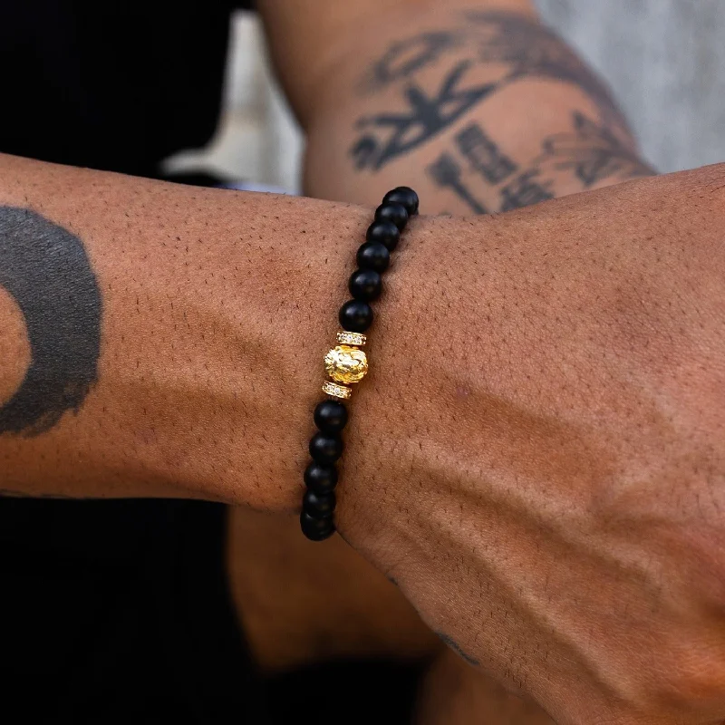 Durable Leather Cuff Bracelets for Men-Lion Beaded Bracelet