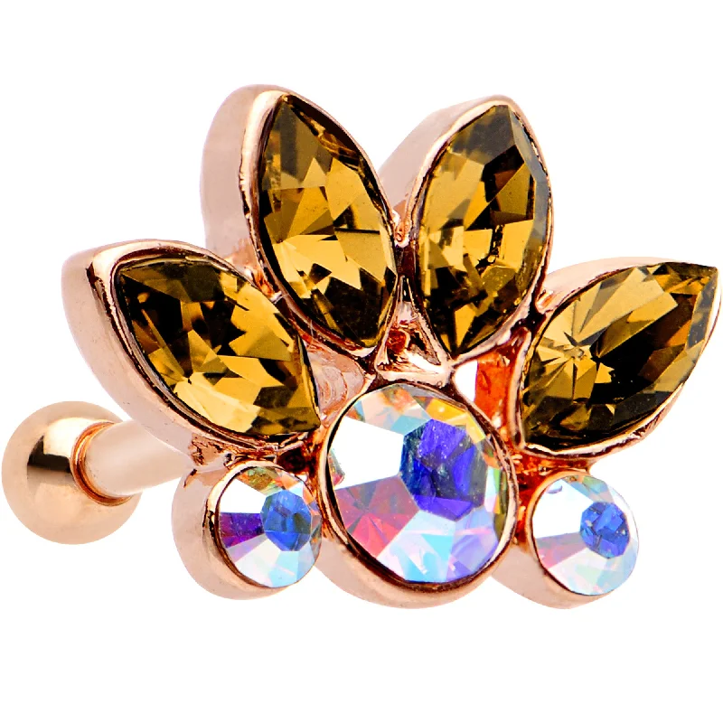 Women's Earrings – Elegant Designs for Every Personality--Brown Aurora CZ Gem Rose Gold PVD Tiara Cartilage Tragus Earring