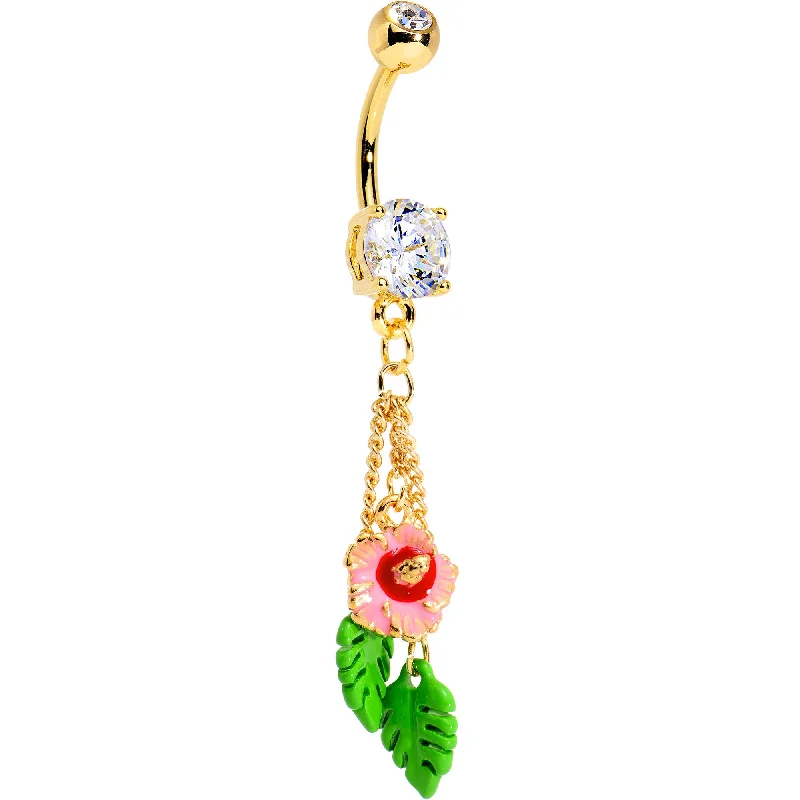 Unique Belly Rings with Artistic Design -Clear Pink Flower Dangle Belly Ring Created with Crystals Unique Belly Rings with Artistic Design -Clear Pink Flower Dangle Belly Ring Created with Crystals
