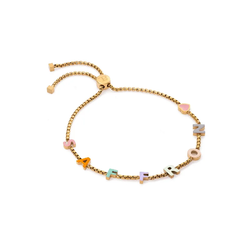 Women's Colored Bangles for Festive Occasions-Custom Enamel Name Bracelet (Gold)