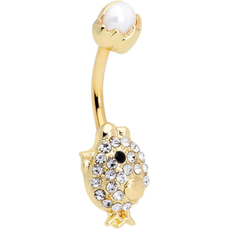 Customizable Belly Rings with Personal Touch -Clear Gem Gold Tone Egg Chick Belly Ring Customizable Belly Rings with Personal Touch -Clear Gem Gold Tone Egg Chick Belly Ring