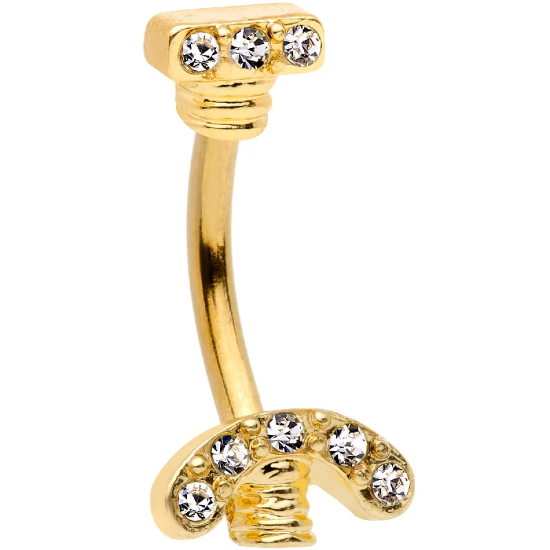 Chic Belly Rings for Stylish Looks -Clear Gem Gold Tone Nuts for Bolts Double Mount Belly Ring Chic Belly Rings for Stylish Looks -Clear Gem Gold Tone Nuts for Bolts Double Mount Belly Ring