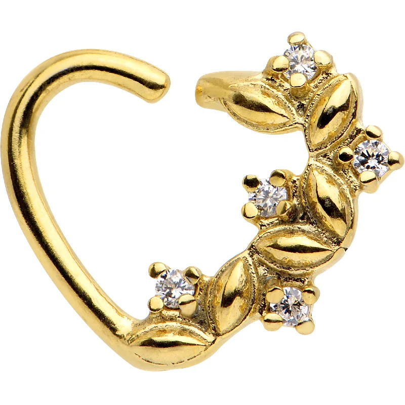 Women's Earrings – Elegant Designs for Every Personality--3/8 Clear CZ Gold PVD Leafy Heart Left Daith Cartilage Tragus Earring Women's Earrings – Elegant Designs for Every Personality--3/8 Clear CZ Gold PVD Leafy Heart Left Daith Cartilage Tragus Earring