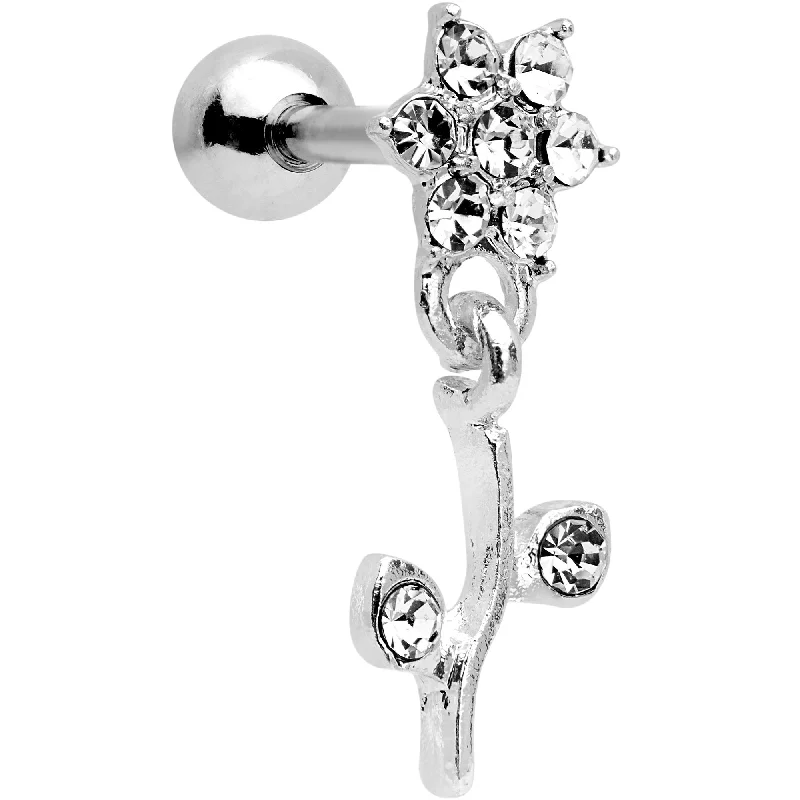 Women's Earrings – Elegant Designs for Every Personality--16 Gauge 1/4 Clear Gem  Flower Dangle Cartilage Tragus Earring