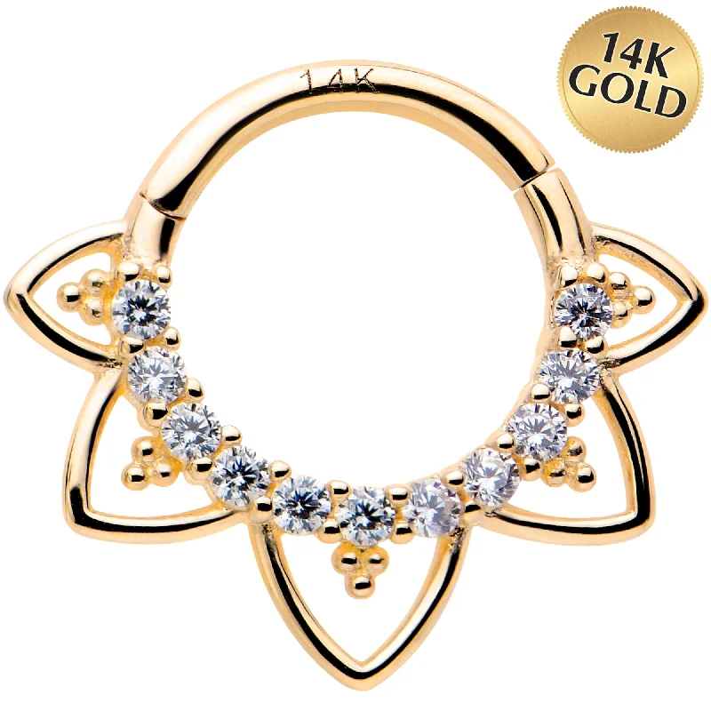 Nose Rings for Beautiful Fashion Statement -16 Gauge 5/16 Clear CZ Gem 14kt Yellow Gold Filigree Hinged Segment Ring Nose Rings for Beautiful Fashion Statement -16 Gauge 5/16 Clear CZ Gem 14kt Yellow Gold Filigree Hinged Segment Ring