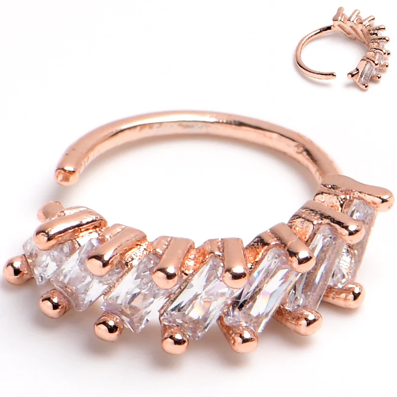 Nose Rings for Everyday Fashion and Comfort -20 Gauge 5/16 Rose Gold Toned Princess Cubic Zirconia Bendable Hoop Nose Rings for Everyday Fashion and Comfort -20 Gauge 5/16 Rose Gold Toned Princess Cubic Zirconia Bendable Hoop