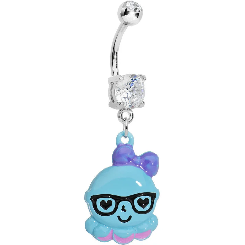 Trendy Belly Rings for Bold and Creative Fashion -Crystalline Gem Baby Blue Squid Nerd Charm Dangle Belly Ring Trendy Belly Rings for Bold and Creative Fashion -Crystalline Gem Baby Blue Squid Nerd Charm Dangle Belly Ring
