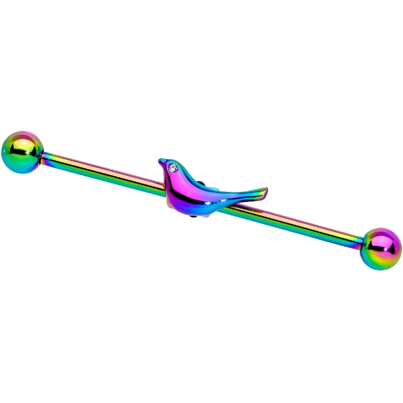 Women's Earrings – Elegant Designs for Every Personality--14 Gauge Clear Gem Rainbow Bird Industrial Barbell 38mm