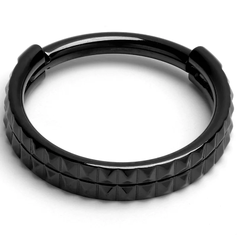 Women's Earrings – Elegant Designs for Every Personality--16 Gauge 3/8 BlackPVD Pyramid Cut Double Hoop 316L Surgical Steel Hinged Segment Ring