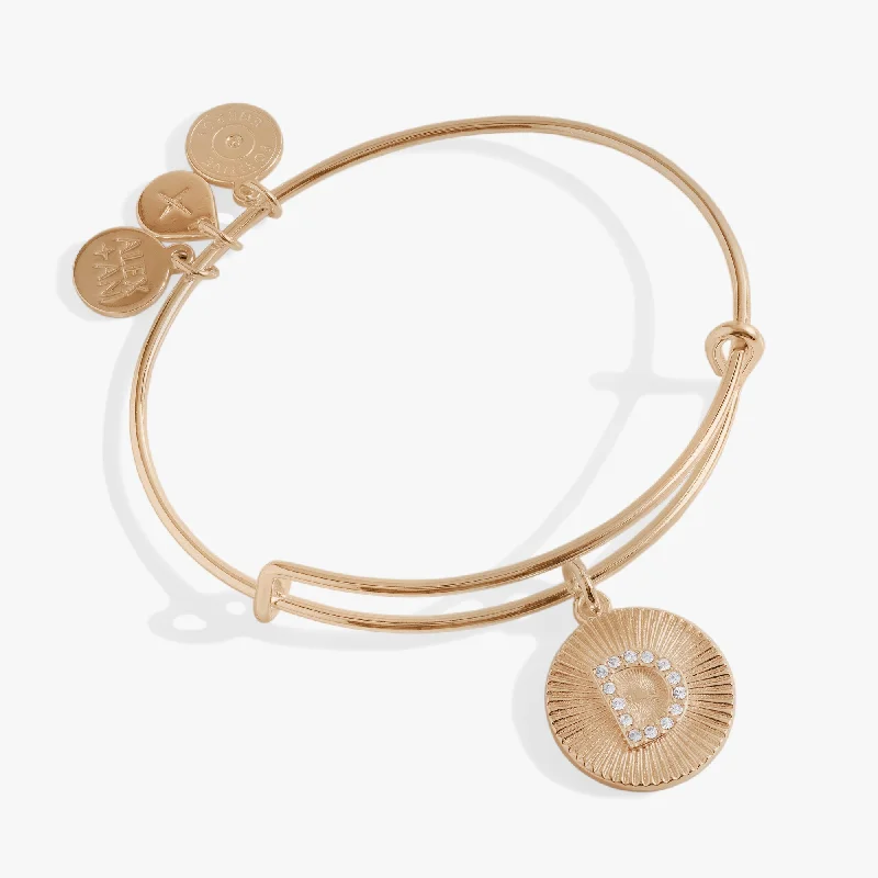 Simple Gold Bangles for Women-Initial D Pave Starburst Texture Bangle